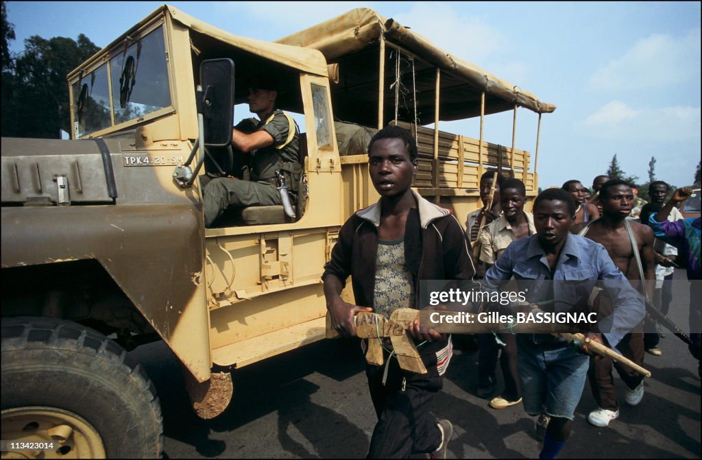 Training Of Young Rwandan Hutu On The Road To Kigali On June 27Th, 1994.