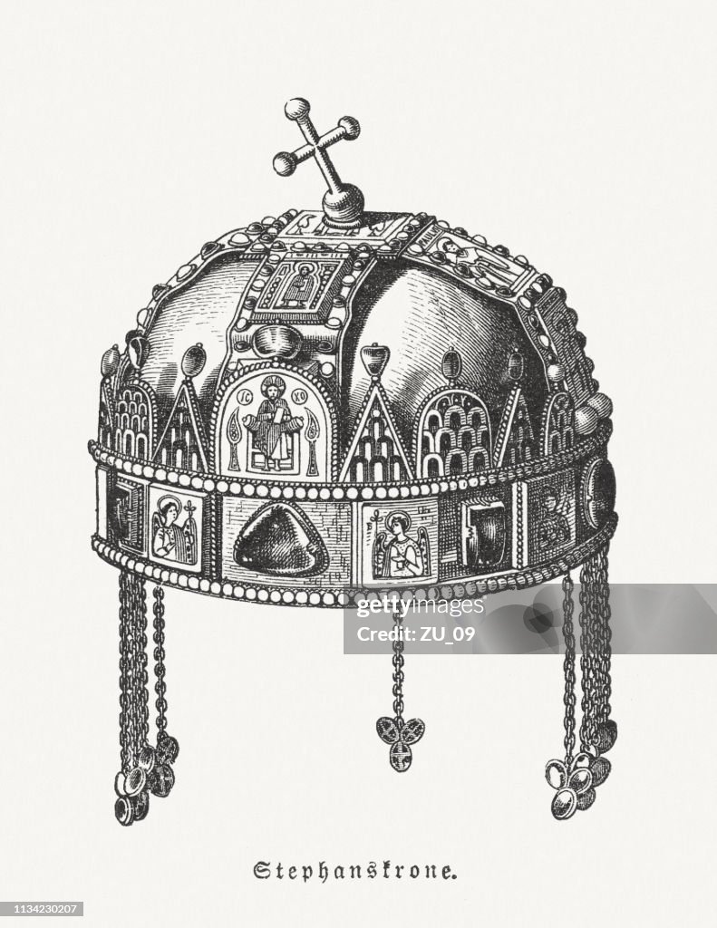 Holy Crown of Hungary, wood engraving, published in 1897