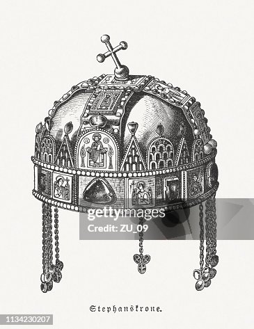 Holy Crown of Hungary, wood engraving, published in 1897 Holy Crown of Hungary, wood engraving, published in 1897