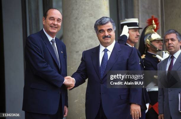 Jacques Chirac Receives Rafik Hariri At Elysee Palace On July 18th 1995 In Paris in France