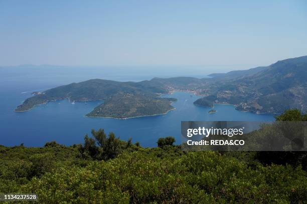 View from Kathara Monatery. Ithaca or Ithaka island. Ionian Sea. Greece. Europe.