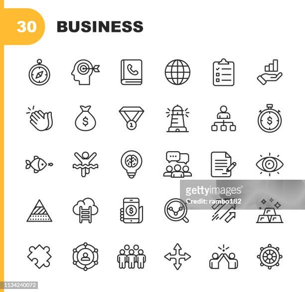 business line icons. editable stroke. pixel perfect. for mobile and web. contains such icons as business strategy, globe, compass, finish line, communication. - development bank stock illustrations