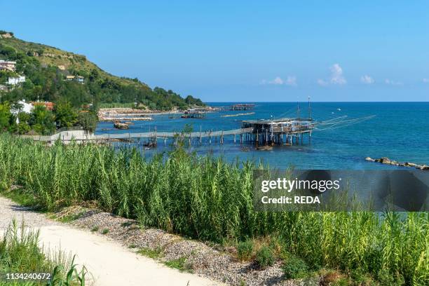 Seascape. Trabocchi coast. View of the Palombo Fish Trabocco. Fossacesia. Abruzzo. Italy. Europe.