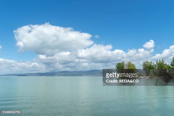 View of Lake Trasimeno from San Feliciano. Magione. Umbria. Italy. Europe.