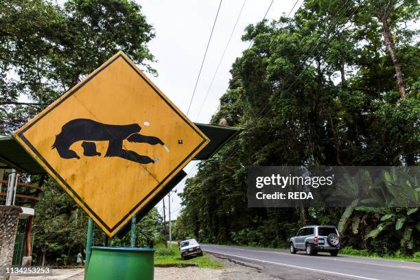 Road sign. Puerto Lemon. Costa Rica. Central America.