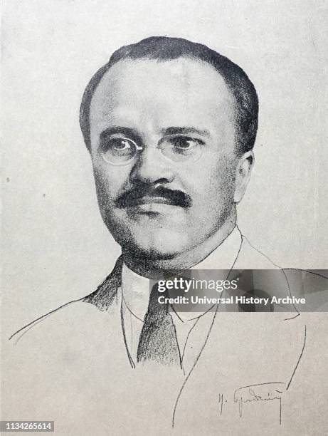 Drawing of Vyacheslav Mikhailovich Molotov . Soviet politician and diplomat. And a leading figure in the Soviet government from the 1920s. He rose to...