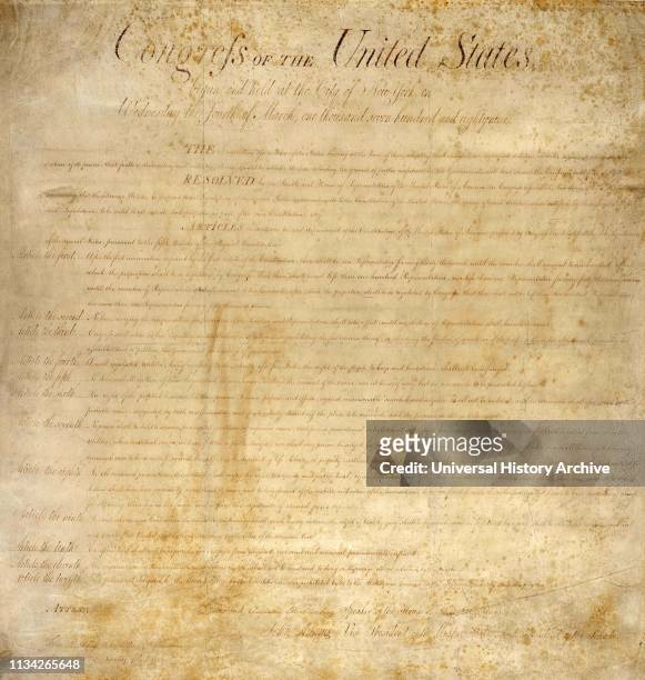 The United States. Bill of Rights. The first ten amendments to the United States Constitution. Proposed following the 1787-88 battle over...