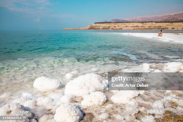 stunning colors of the dead sea with people. - totes meer stock-fotos und bilder
