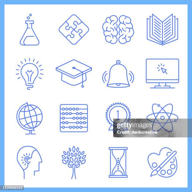 science, technology, engineering & math blueprint style vector icon set - math problem stock illustrations