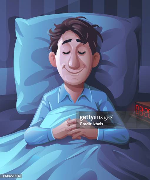 ilustraciones, imágenes clip art, dibujos animados e iconos de stock de hombre joven durmiendo - ojos cerrados