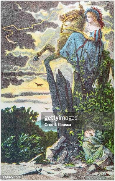 antique color illustration from german children fable book - goddess stock illustrations