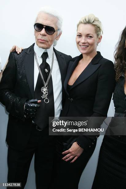 Celebrities At Chanel Fall-Winter 2009-2010 Ready To Wear Fashion Show In Paris, France On March 10, 2009 - Karl Lagerfeld and Kate Moss.