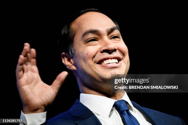 Julian Castro, a 2020 US presidential hopeful, speaks during the "We the People" gathering at the Warner Theatre on April 1 in Washington, DC.