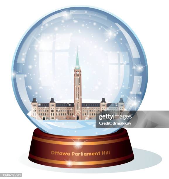 snow globe, ottawa parliament hill - ontario winter stock illustrations