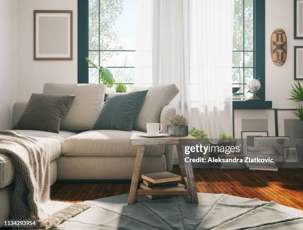 sunlight living room - curtain imagens e fotografias de stock