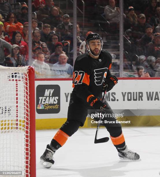 Justin Bailey of the Philadelphia Flyers skates against the Washington Capitals at the Wells Fargo Center on March 06, 2019 in Philadelphia,...