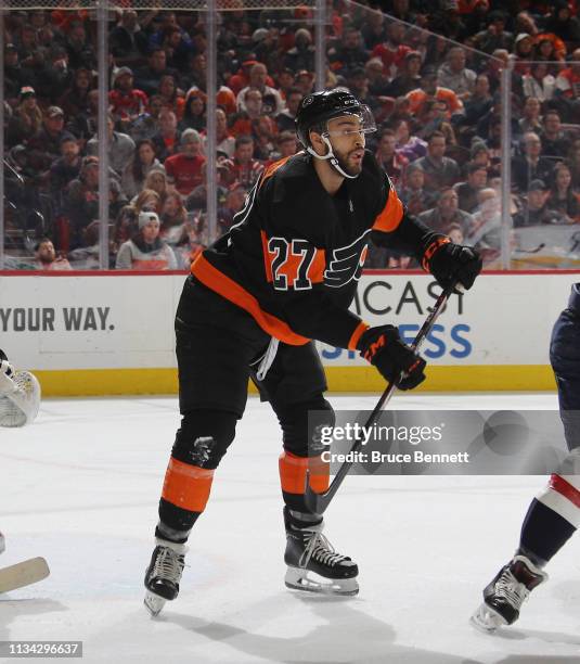 Justin Bailey of the Philadelphia Flyers skates against the Washington Capitals at the Wells Fargo Center on March 06, 2019 in Philadelphia,...