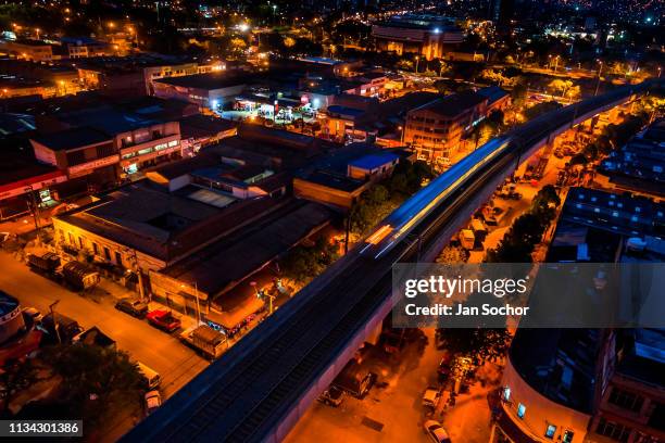 Aerial view of Barrio Triste on December 8, 2017 in Medellin, Colombia. Barrio Triste is a working-class district located in the heart of Medellin...