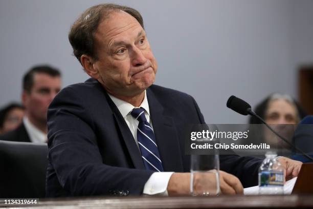 Supreme Court Associate Justice Samuel Alito testifies about the court's budget during a hearing of the House Appropriations Committee's Financial...