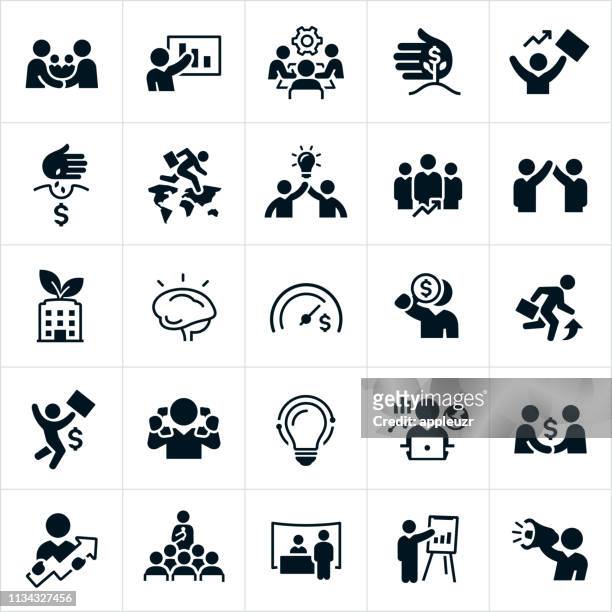 business growth and development icons - ausstellung stock-grafiken, -clipart, -cartoons und -symbole