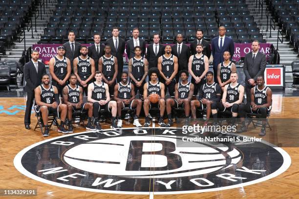 The Brooklyn Nets pose for a team photo on March 30, 2019 at Barclays Center in Brooklyn, New York. NOTE TO USER: User expressly acknowledges and...