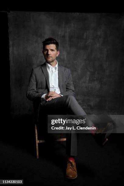 Actor Adam Scott, from 'The Twilight Zone' is photographed for Los Angeles Times on March 24, 2019 during PaleyFest, at the Dolby Theatre in...