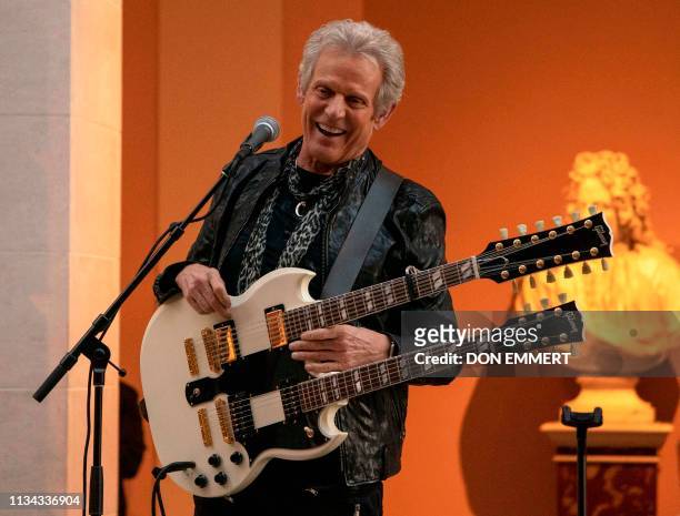 Don Felder, American musician and songwriter, best known for his work as a lead guitarist of the Eagles, performs during a media preview for an...
