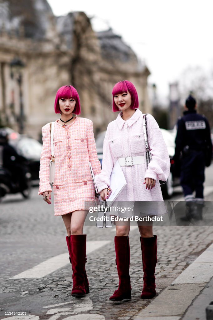 Fashion twins Ami and Aya are seen, outside Chanel, during Paris ...