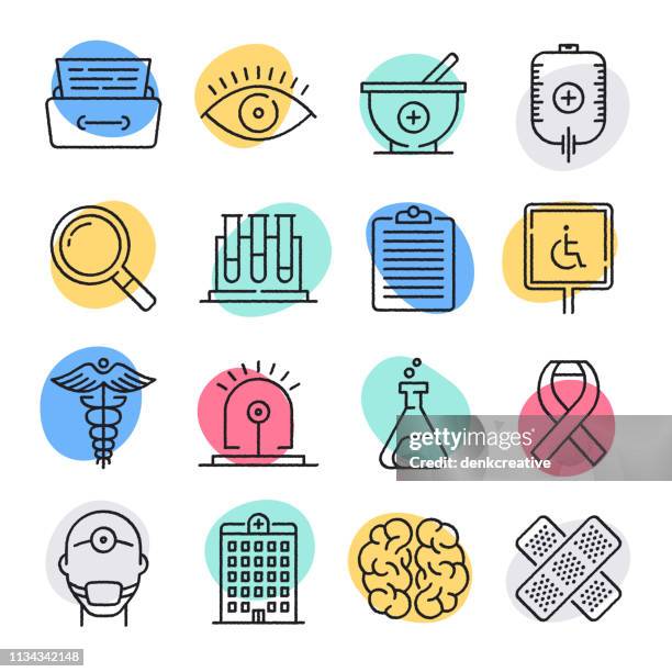 hospital emergency service doodle style vector icon set - stretcher stock illustrations