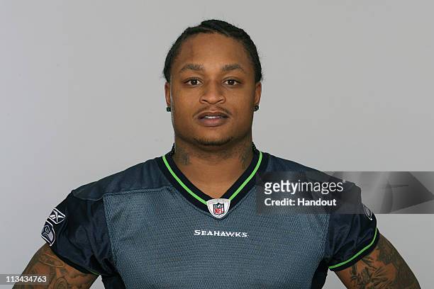 In this handout image provided by the NFL, LenDale White of the Seattle Seahawks poses for his 2010 NFL headshot circa 2010 in Renton, Washington.