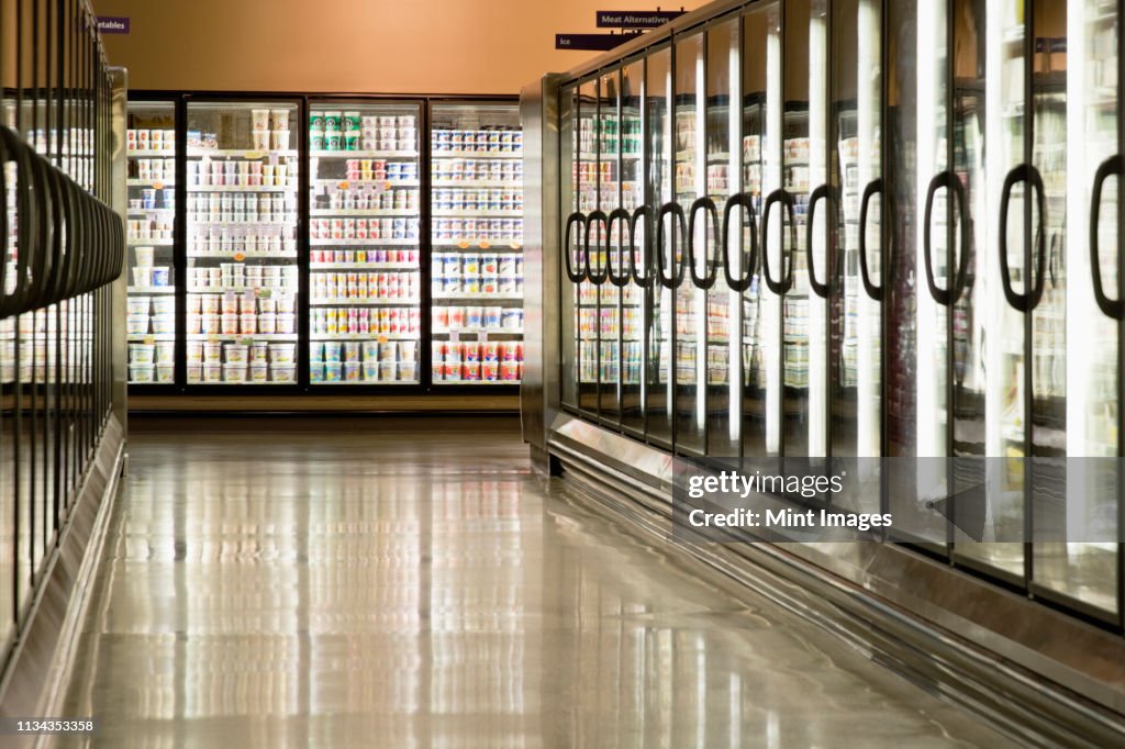 Freezer cases in supermarket