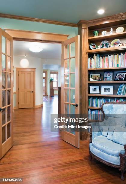 open french doors and home library - french doors stock pictures, royalty-free photos & images