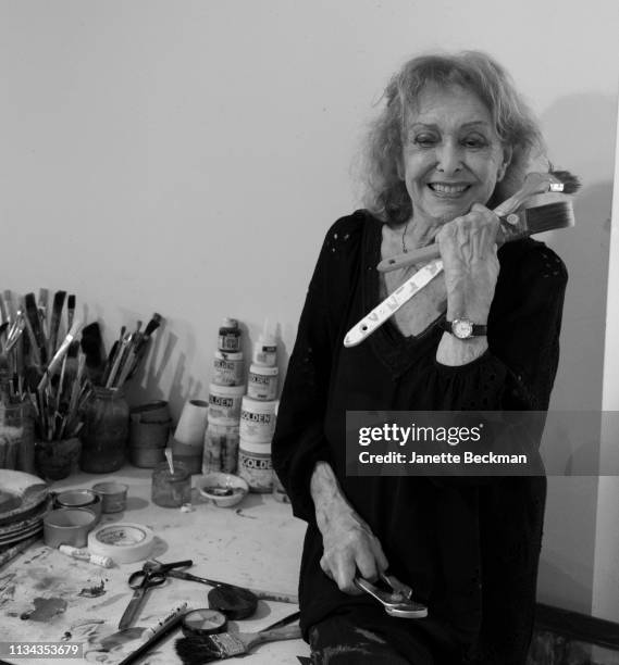 American visual experimental artist Carolee Schneemann [1] poses for a portrait at home on August 23, 2017.