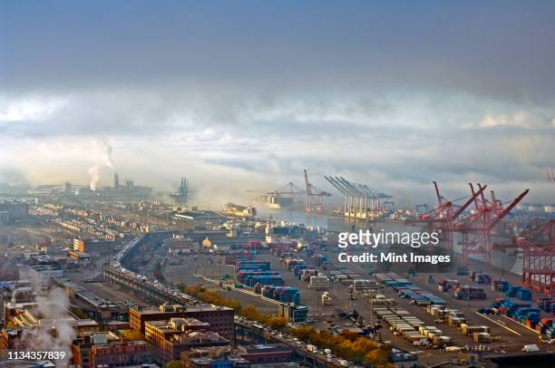 view of commercial dock, seattle, washington, united states - seattle port stock pictures, royalty-free photos & images