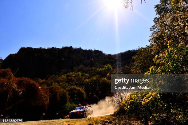 Andreas Mikkelsen of Norway and Anders Jaeger of Norway compete with the Hyundai Shell Mobis World Rally Team during the FIA World Rally Championship...