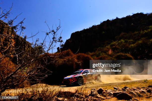 Andreas Mikkelsen of Norway and Anders Jaeger of Norway compete with the Hyundai Shell Mobis World Rally Team during the FIA World Rally Championship...