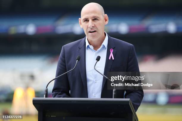 Nick Hockley, Chief Executive Officer at ICC T20 World Cup 2020, speaks to media ICC T20 World Cup 2020 morning tea to celebrate one-year-to-go to...