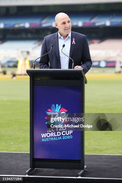 Nick Hockley, Chief Executive Officer at ICC T20 World Cup 2020, speaks to media ICC T20 World Cup 2020 morning tea to celebrate one-year-to-go to...