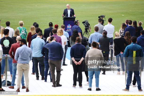 Nick Hockley, Chief Executive Officer at ICC T20 World Cup 2020, speaks to media ICC T20 World Cup 2020 morning tea to celebrate one-year-to-go to...