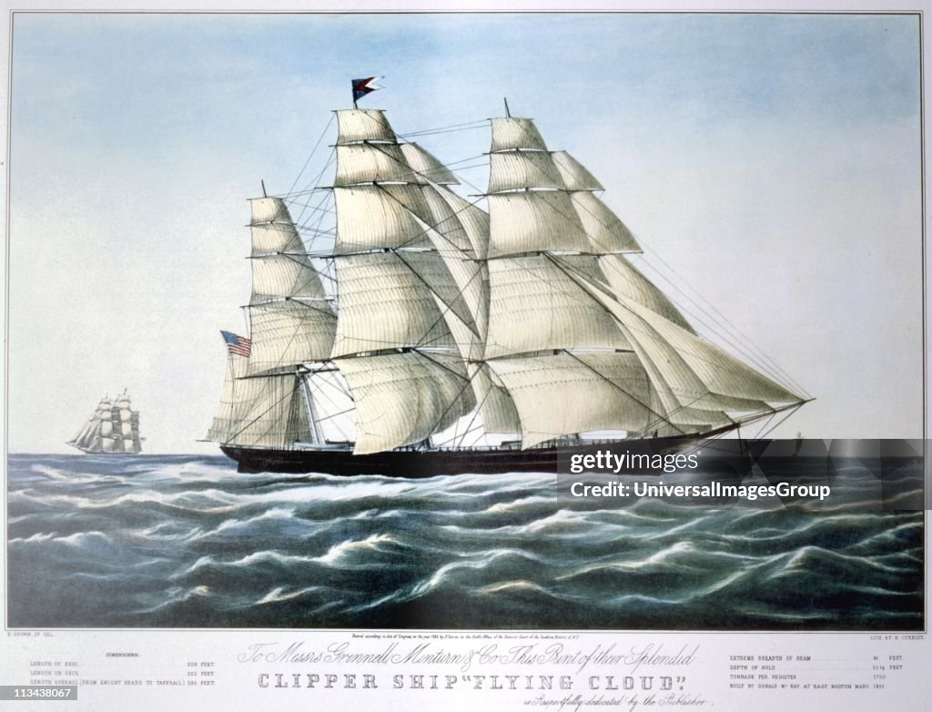Clipper Ship 'Flying Cloud'. Lithograph by Currier and Ives, New York, 1852.