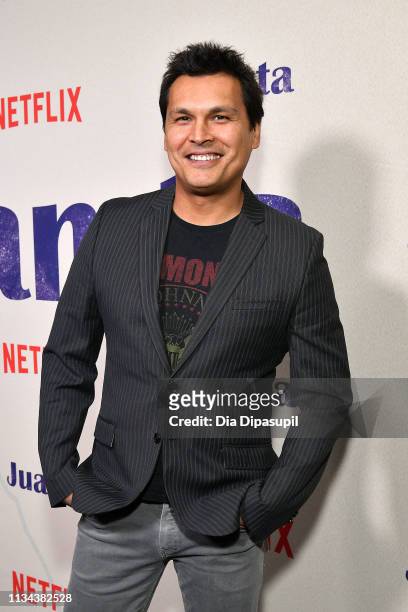 Adam Beach attends the "Juanita" New York screening at Metrograph on March 07, 2019 in New York City.