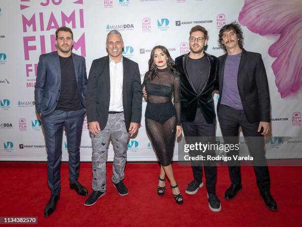 Producer Benjamín Doménech, Jaie Laplante, actress Lali Esposito and director Gonzalo Tobal attend "The Accused" premiere during the 2019 Miami Film...