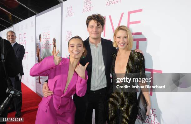 Haley Lu Richardson, Brett Dier and Yael Grobglas attend the Five Feet Apart Los Angeles premiere on March 07, 2019 in Los Angeles, California.