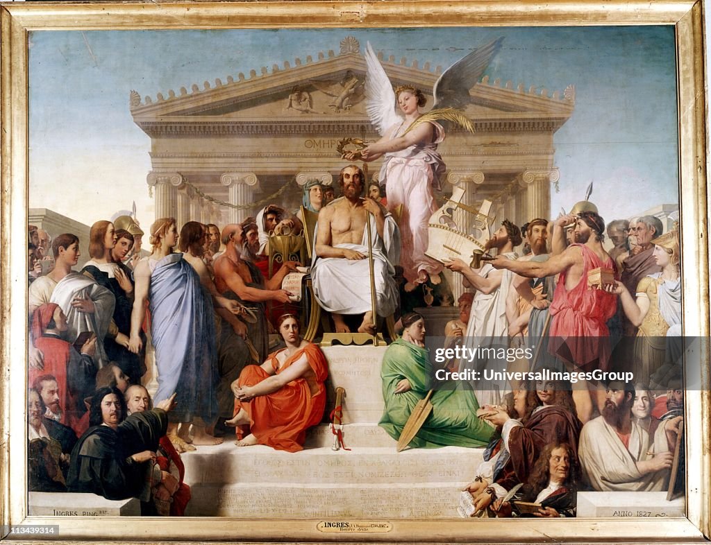 Jean Auguste Dominique Ingres ( 1780-1867) French Classical painter. 'The Apotheosis of Homer'. Homer (8th century BC) Ancient Greek epic poet. Homer surrounded by famous literary figures from Plutarch to Moliere. Louvre, Paris.