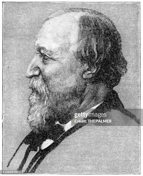 robert browning engraving 1894 - robert browning stock illustrations