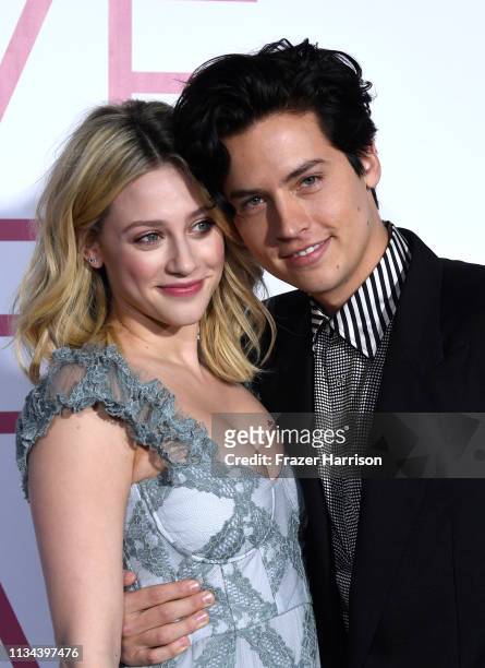 Lili Reinhart and Cole Sprouse attend the Premiere Of Lionsgate's "Five Feet Apart" at Fox Bruin Theatre on March 07, 2019 in Los Angeles, California.