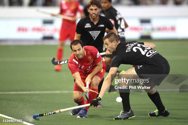 Marc Garcia of Spain passes during the FIH Field Hockey Pro League Mens match between New Zealand and Spain at North Harbour Hockey Stadium on March...