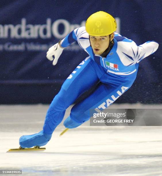 Nicola Rodigari from Italy skates to a third place finish during the finals of the Men's 1500m at the 2002 Short Track Speed Skating Olympic...