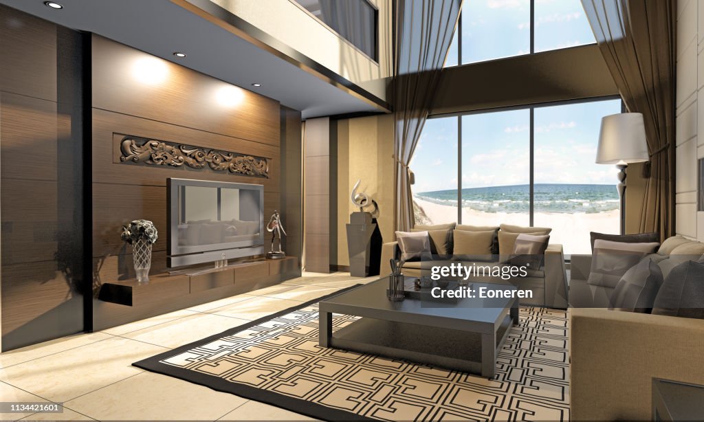 Living Room Interior At Seashore