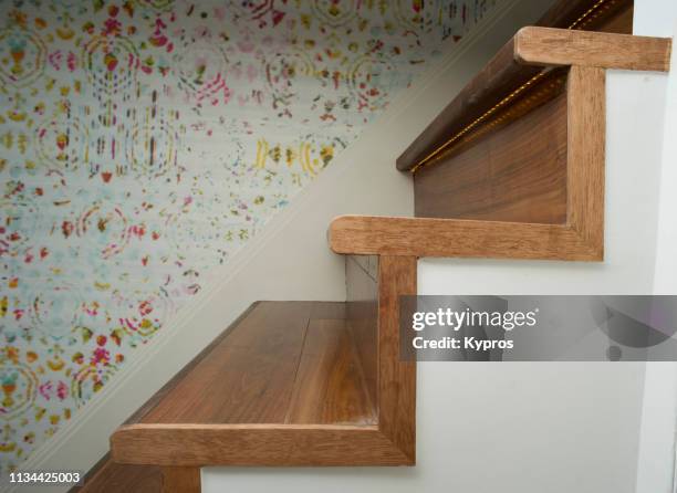 europe, uk, england, london: close up view of african hardwood staircase - staircase house stock pictures, royalty-free photos & images